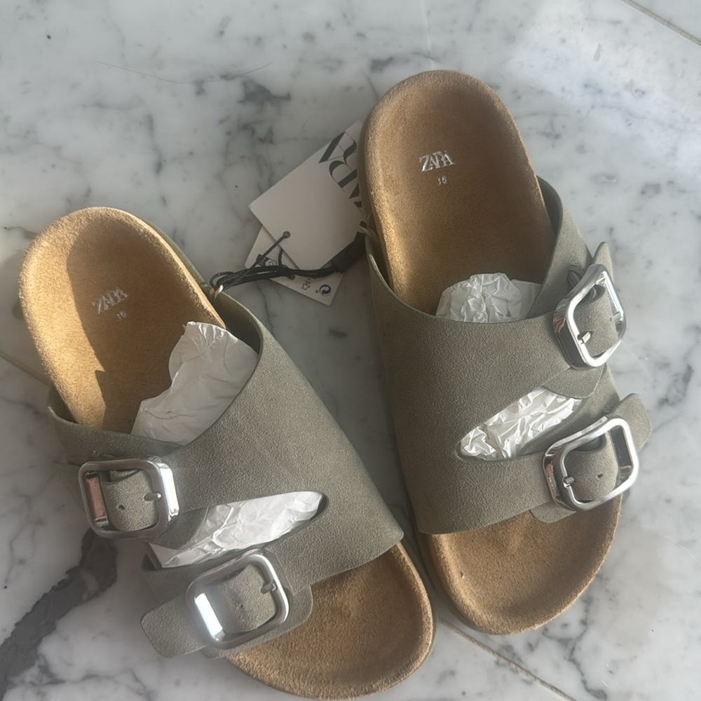 Zara Olive Birkenstock Sandals